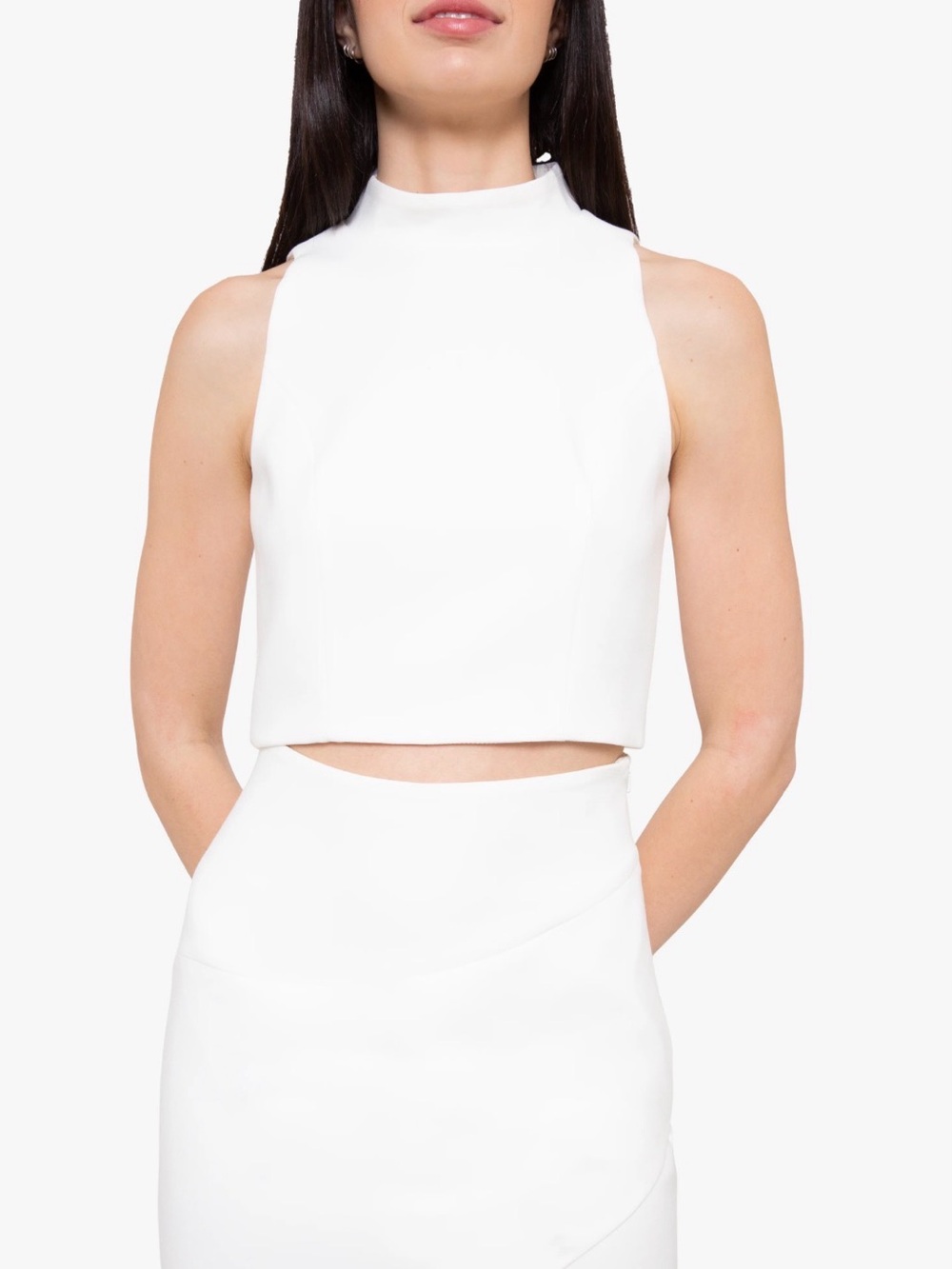 Black Halo Juma Sleeveless Crop Top with Mock Collar- Porcelain- Size 10